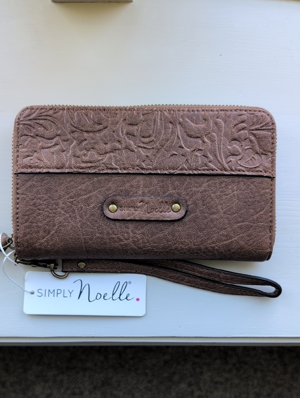 Simply Noelle Brown Embossed Zip-Around Wristlet